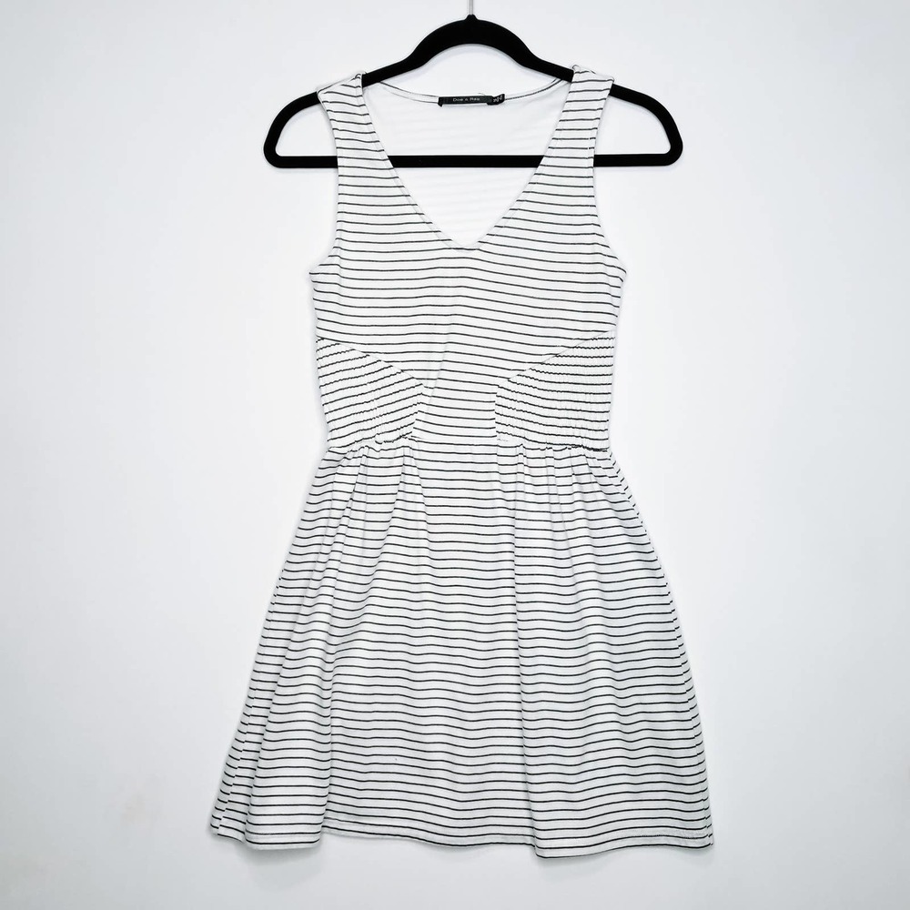 Doe & Rae Dress White Fit & Flare Striped V-Neck